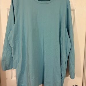 Woman Within blue aqua mist tee shirt LS crewneck 100% cotton